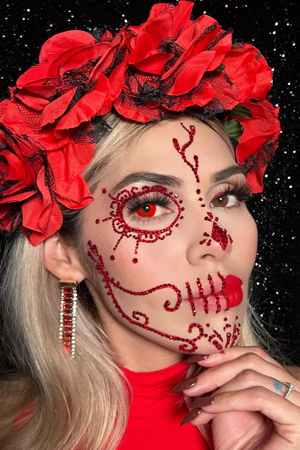 maquillaje catrina piedras brillantes