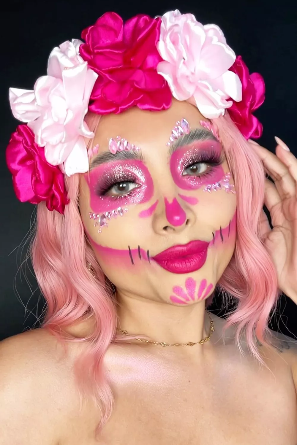 maquillaje de catrina rosa
