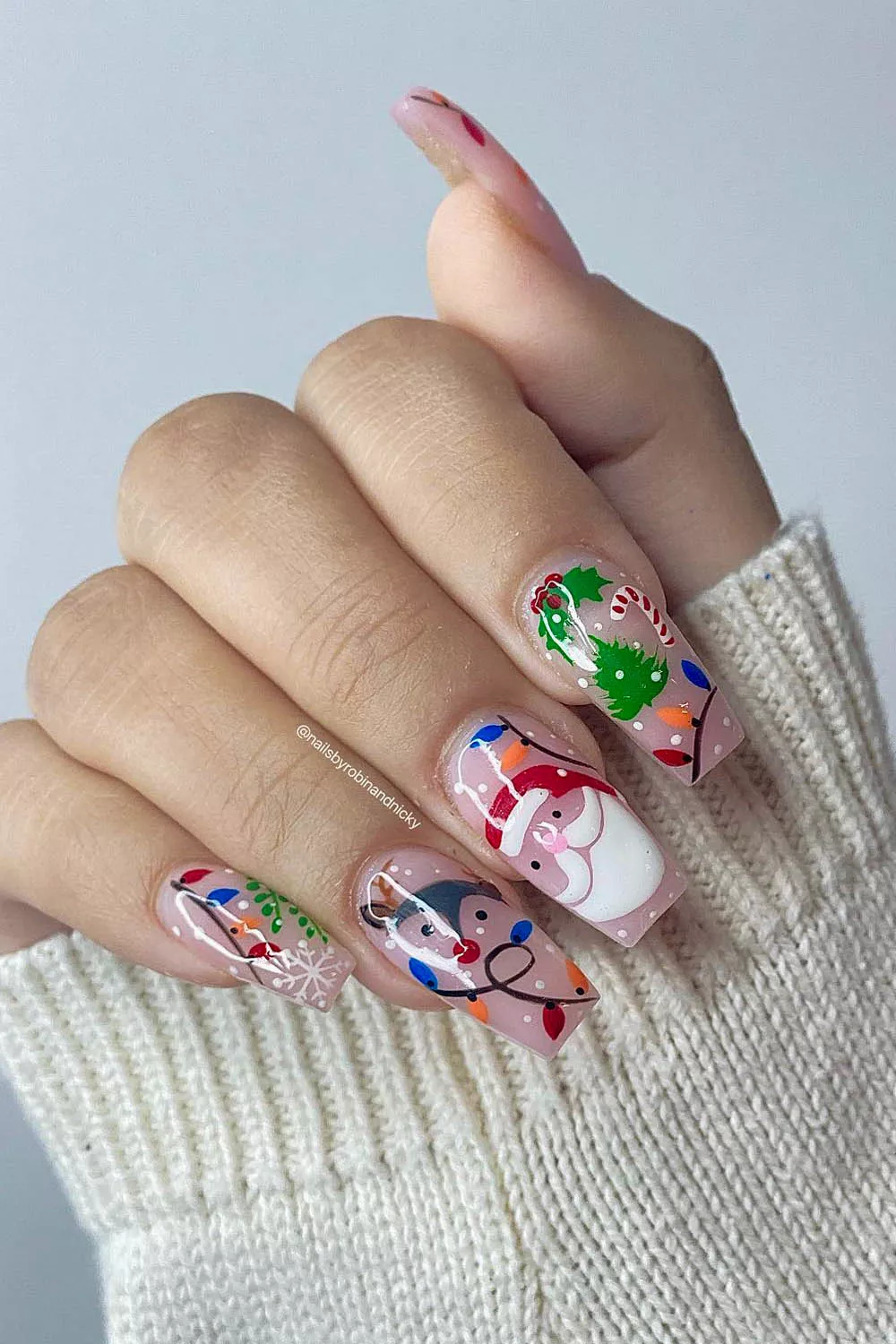 diseños navideños con dibujos de papa noel santa claus reno, arbolitos y luces