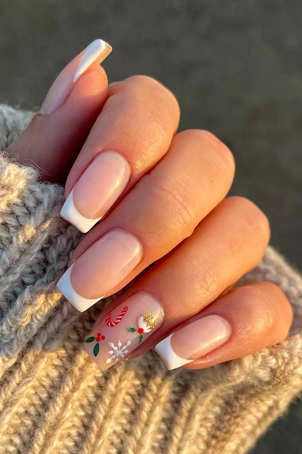 uñas francesas navideñas