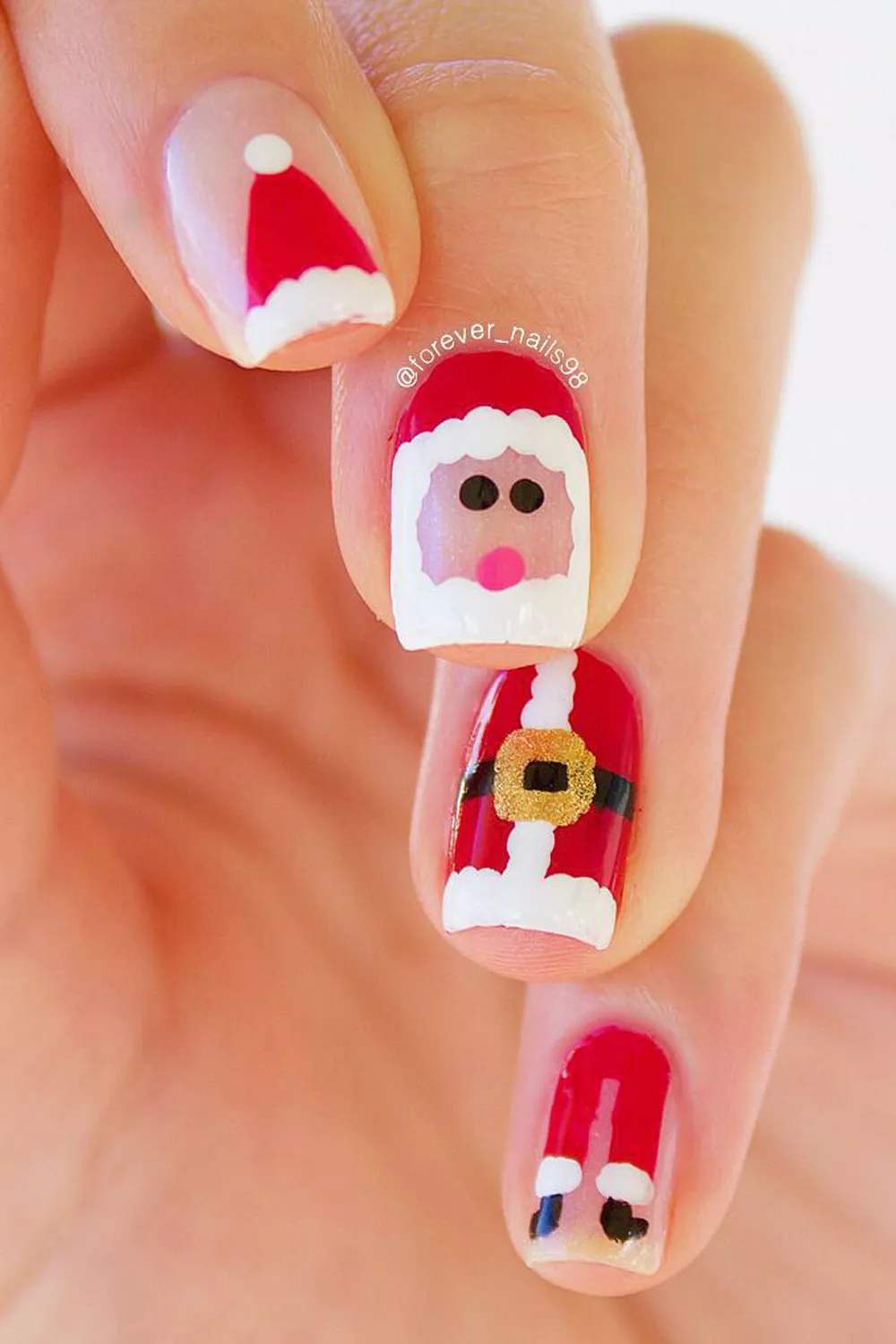 uñas originales navidad con papa noel color rojo y blanco