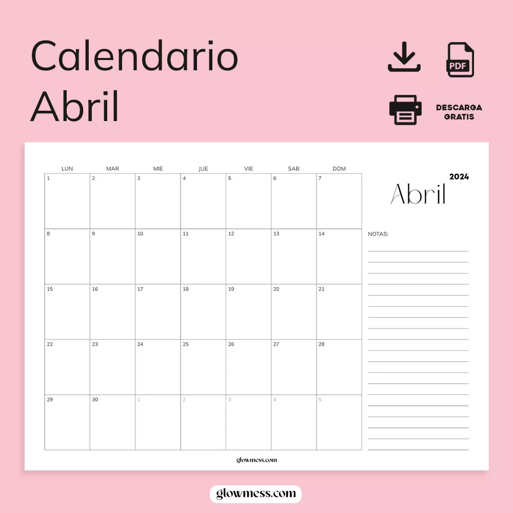calendario imprimible abril 2024