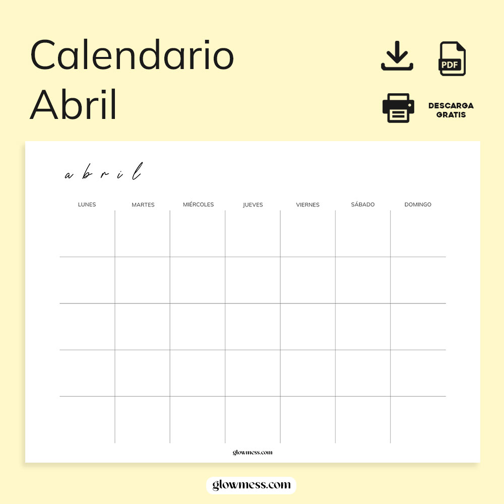 Calendario Abril 2024 para Imprimir: PDF Gratis para Descargar