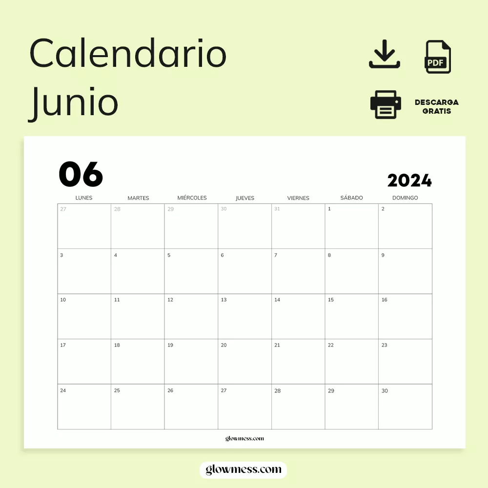 calendarios mes de junio 2024 minimalista
