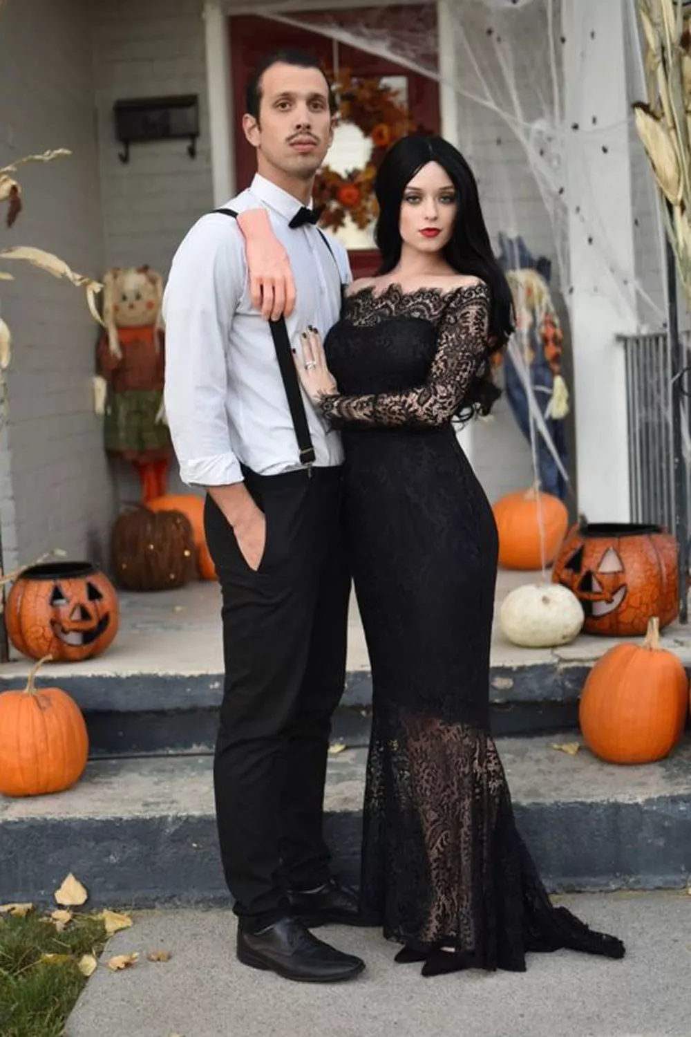 disfraz familia adams pareja morticia y gomez