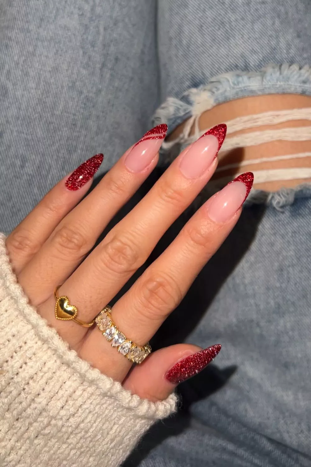 uñas rojas navideñas con gelish de purpurina