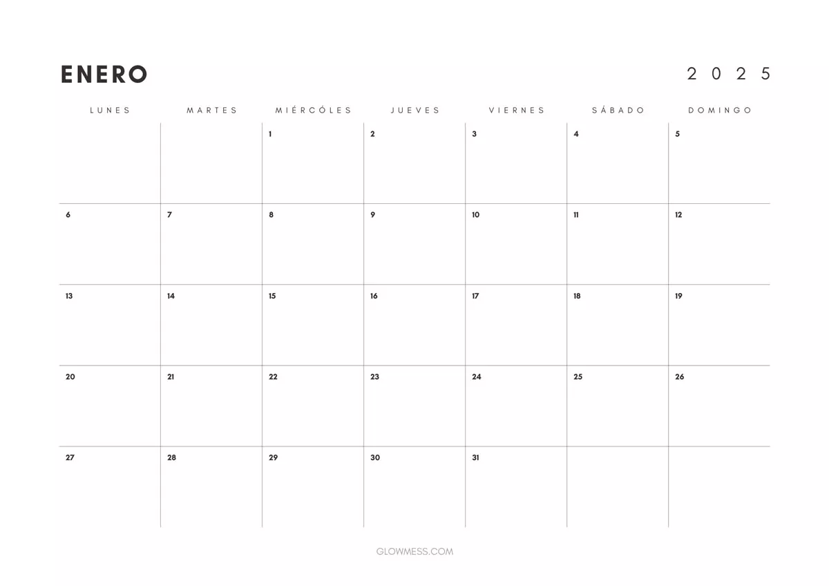 calendario para imprimir enero 2025 minimalista