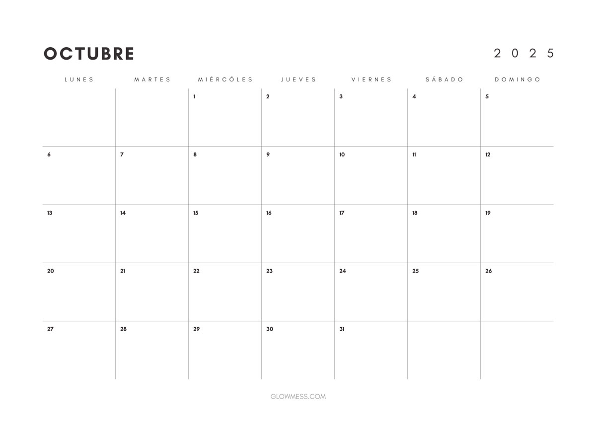 calendario para imprimir octubre 2025 minimalista