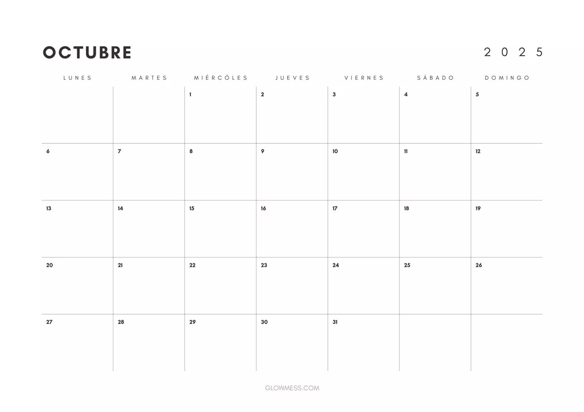 calendario para imprimir octubre 2025 minimalista