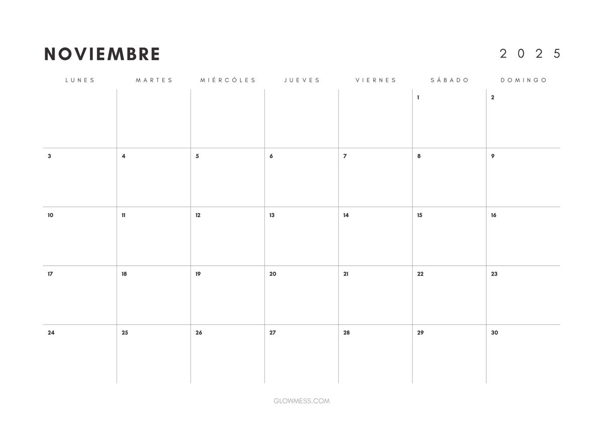 calendario para imprimir noviembre 2025 minimalista