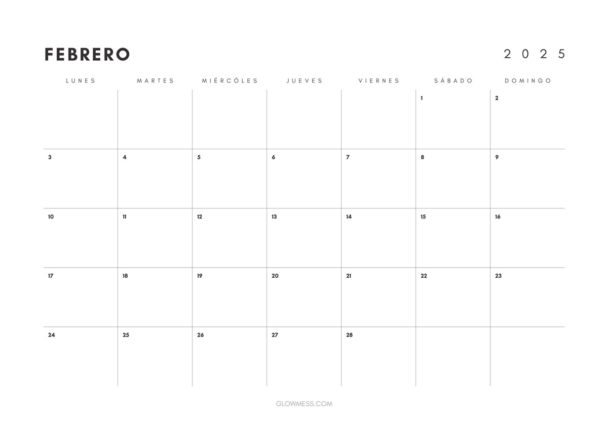 calendario para imprimir febrero 2025 minimalista