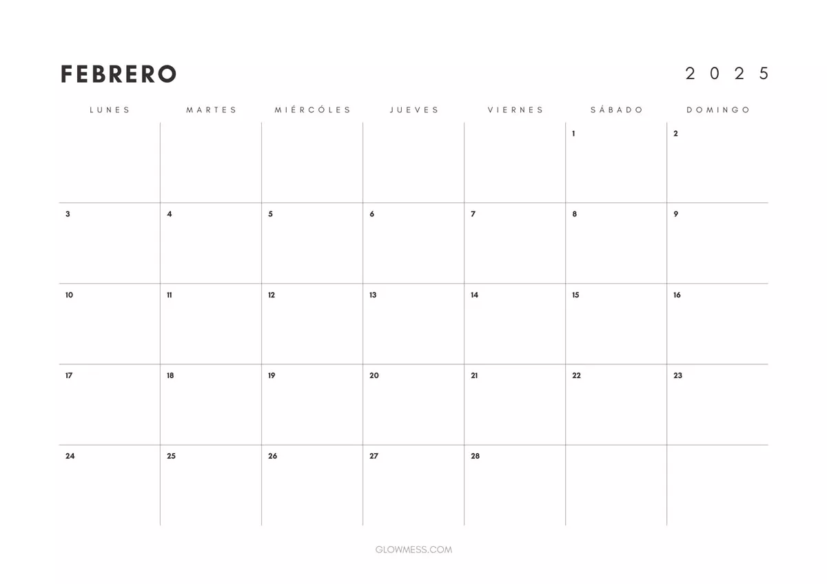calendario para imprimir febrero 2025 minimalista