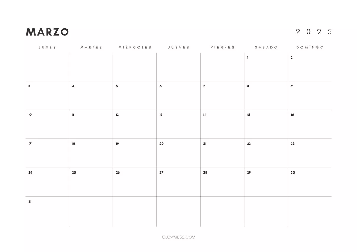 calendario para imprimir marzo 2025 minimalista