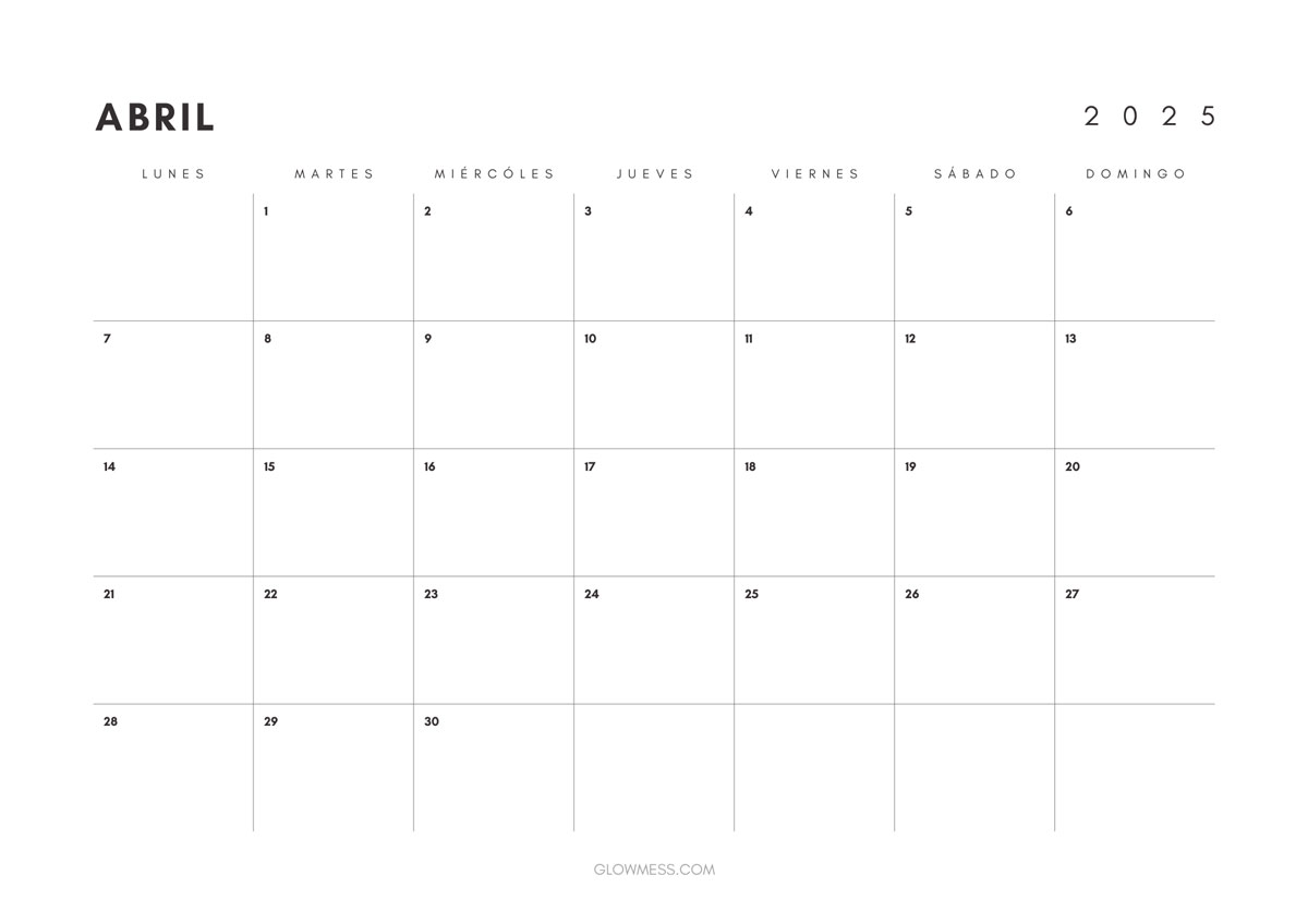 calendario para imprimir abril 2025 minimalista