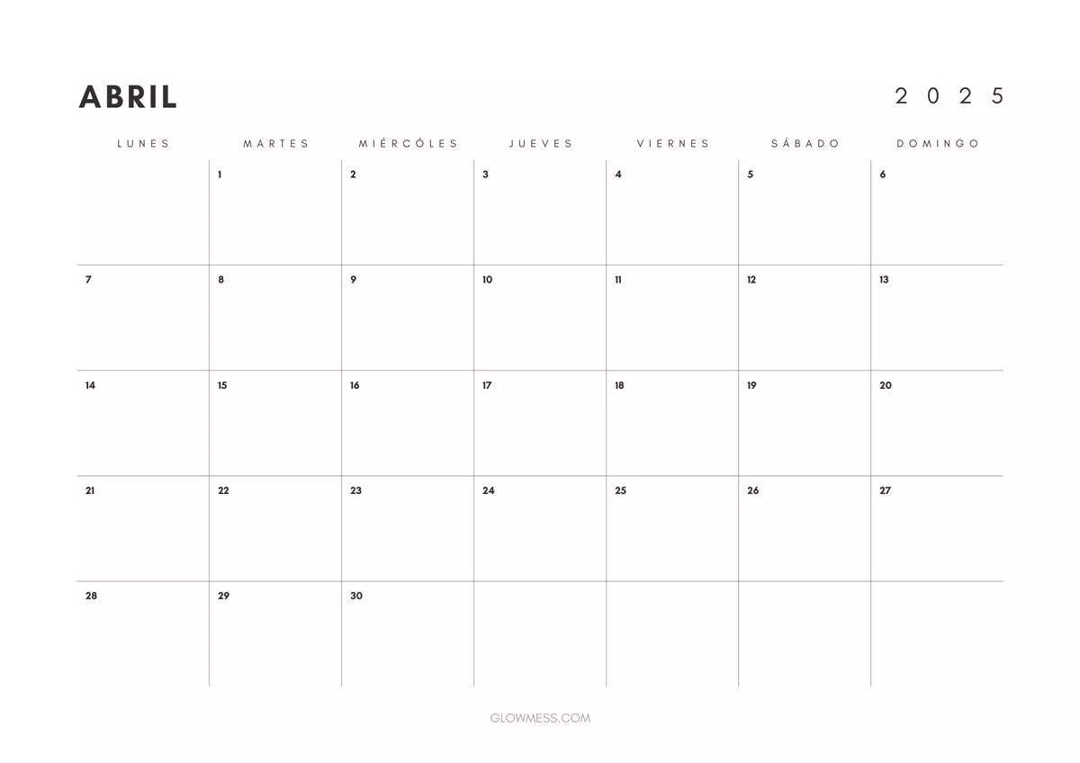calendario para imprimir abril 2025 minimalista