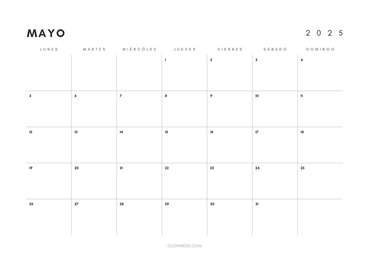 calendario para imprimir mayo 2025 minimalista