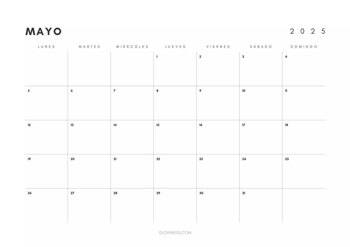 calendario para imprimir mayo 2025 minimalista