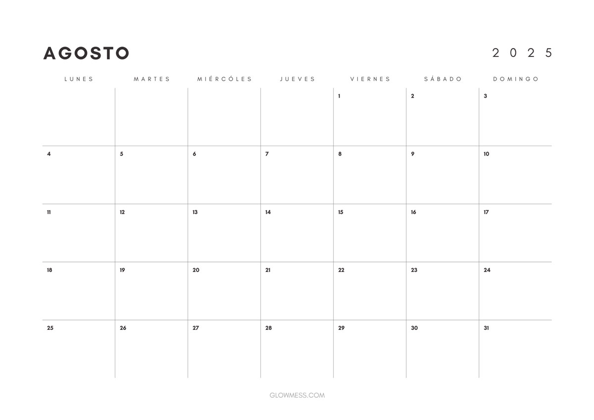 calendario para imprimir agosto 2025 minimalista