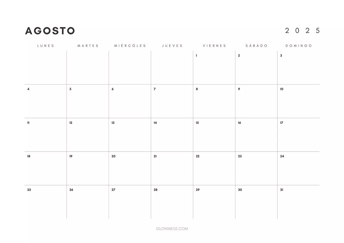 calendario para imprimir agosto 2025 minimalista