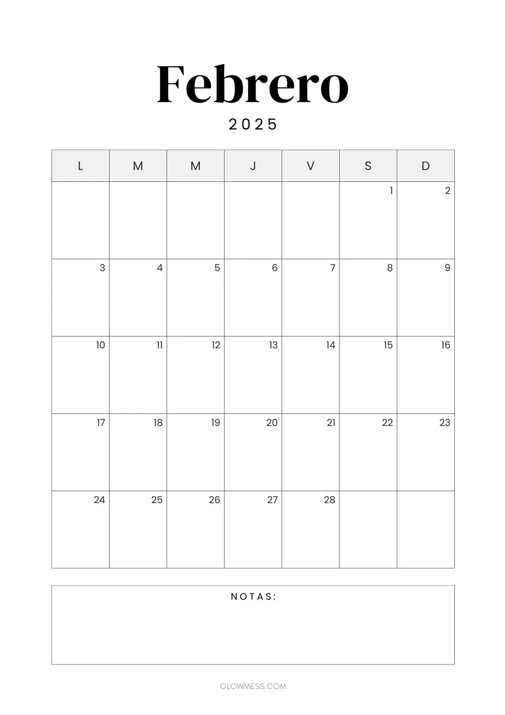 calendario para imprimir febrero 2025 vertical