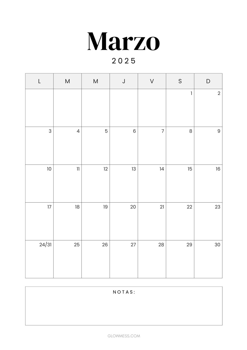 calendario para imprimir marzo 2025 vertical