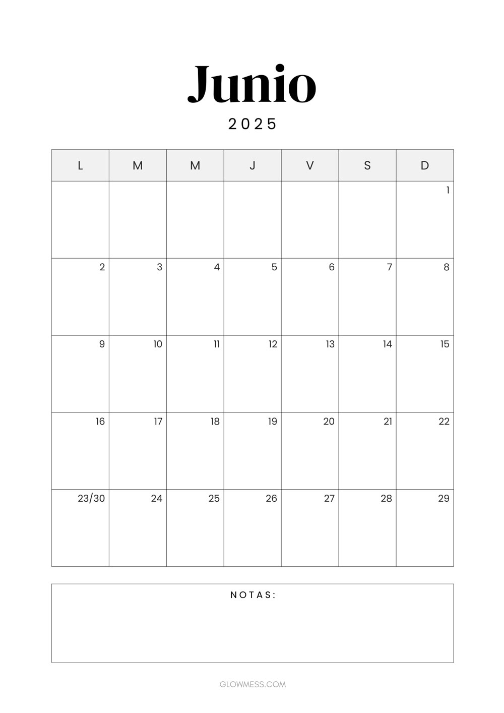 calendario para imprimir junio 2025 vertical