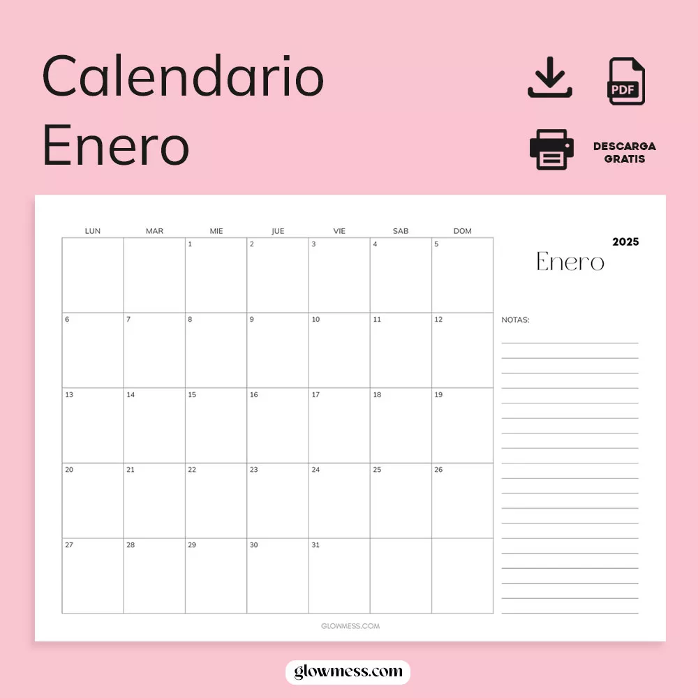 calendario imprimible de enero con espacio para notas y checklist estilo minimalista