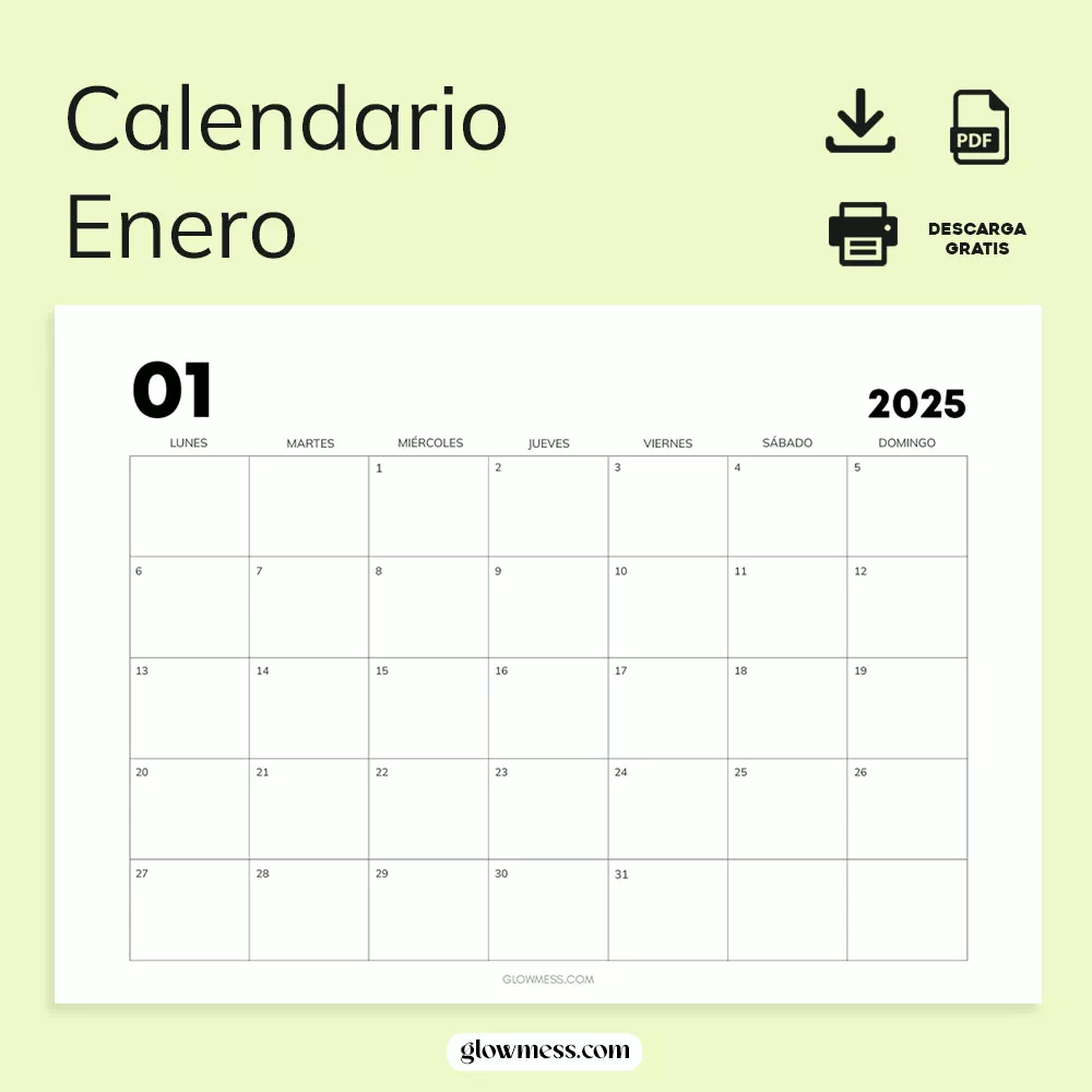 calendarios del mes 1 del a&ntilde;o 2025 dise&ntilde;o funcional minimalista de estilo corporativo